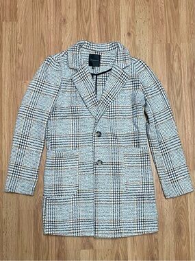 Dynamite Glen Plaid Pea Coat in Black & Cream